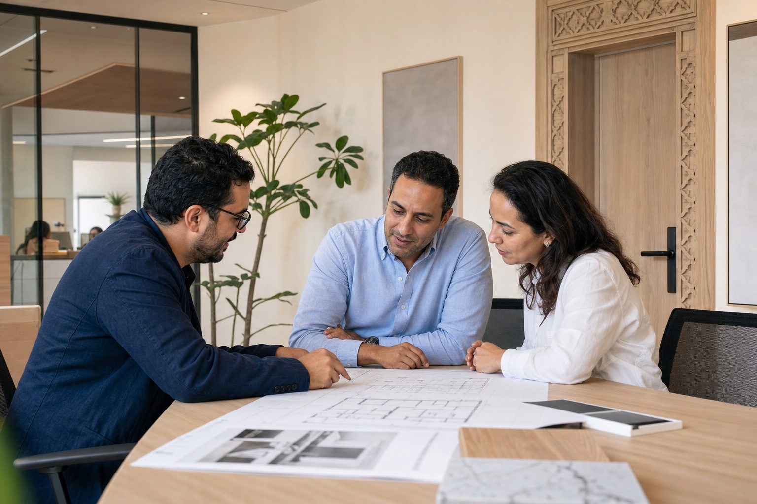Échange entre professionnels autour d'un projet d'aménagement de bureaux au Maroc